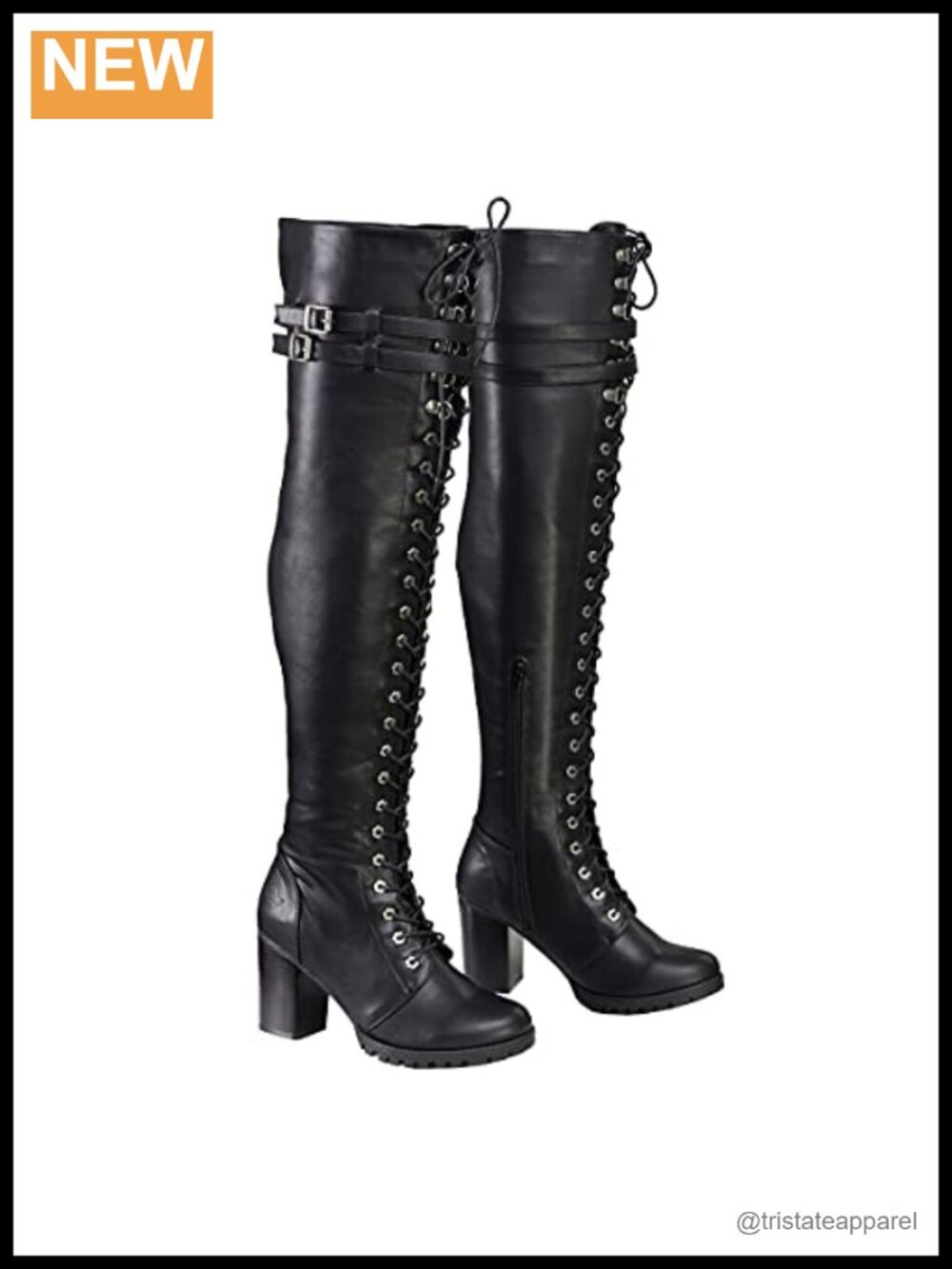 Women's Faux Leather Above Knee Lace-Up Motorcycle Boots Platform Heel